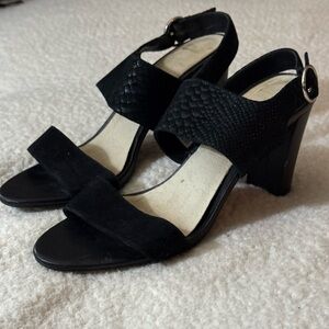 Clarks Elegant Black Suede Women's Heeled Sandals
